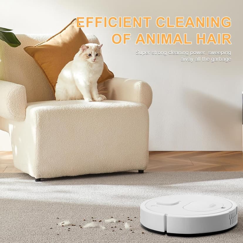 Robot Vacuum, Featuring a 3-in-1 Comprehensive Cleaning System That vacuums and mops, with 2000Pa Suction Power. This Ultra-Thin and Quiet Robot Vacuum and mop is Ideal for pet Hair