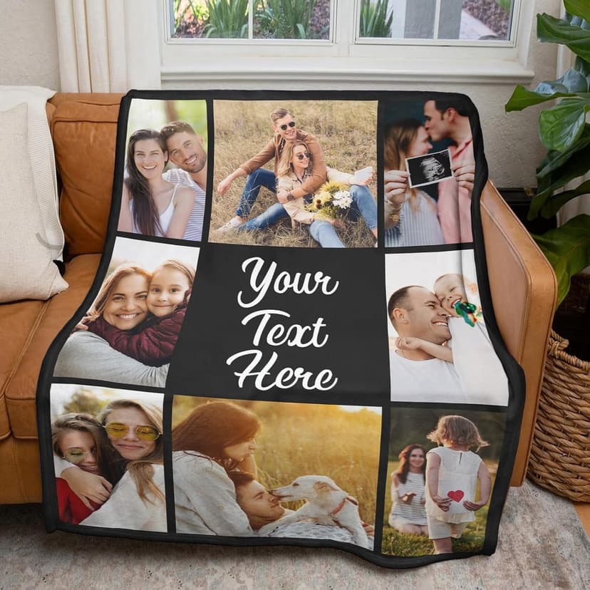 Gudina Custom Blanket with Photos Text Personalized Blanket Thows with Picture Customizable Blanket Photo Blankets Customize for Mom Dad Couple Girlfriend Boyfriend Wife Husband