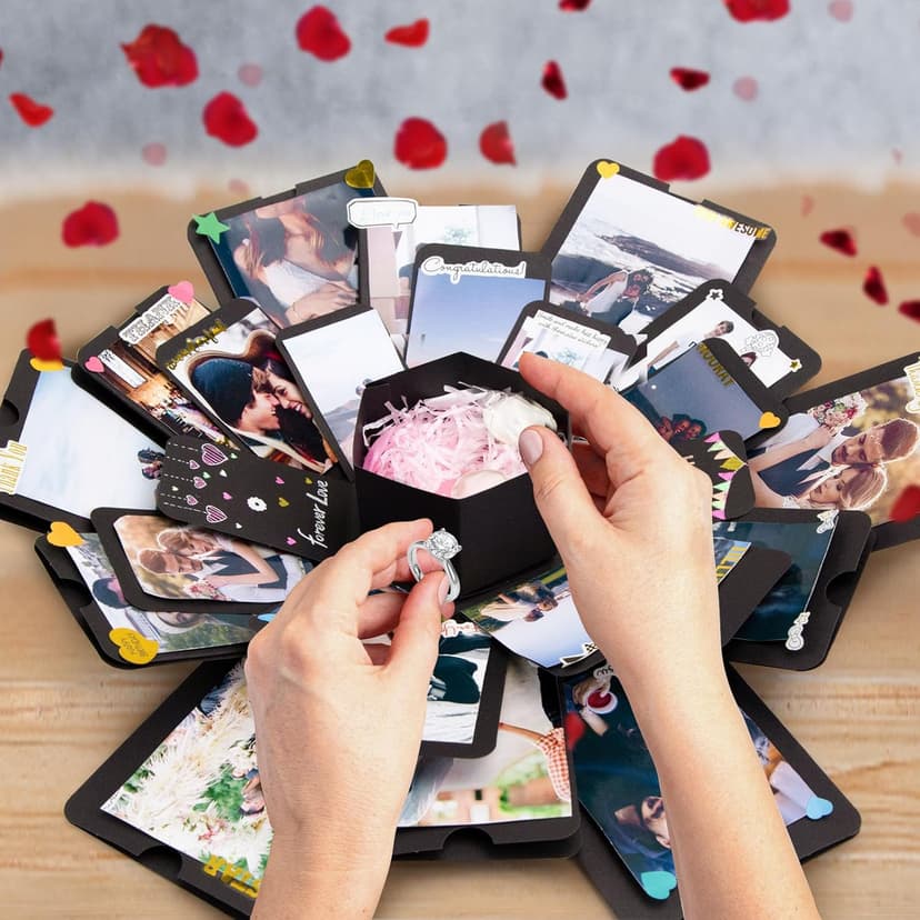 Koogel Explosion Gift Box, Handmade Exploding Photo Album Preassembled Surprise Picture Pop Up Love Box with Creative DIY Scrapbooking Accessories for Anniversary Birthday Wedding