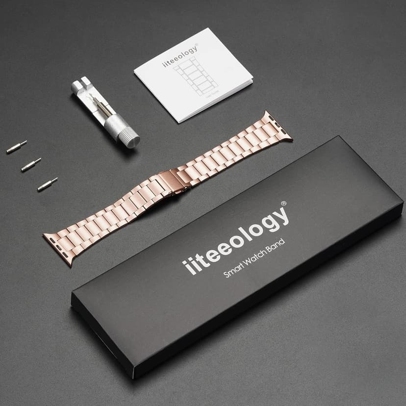 iiteeology Lightweight Stainless Steel Band Designed for Apple Watch Series 1-11, 42mm, 41mm, 40mm, 38mm, SE2&SE3, Replacement iWatch Bands for Women, Rose Gold