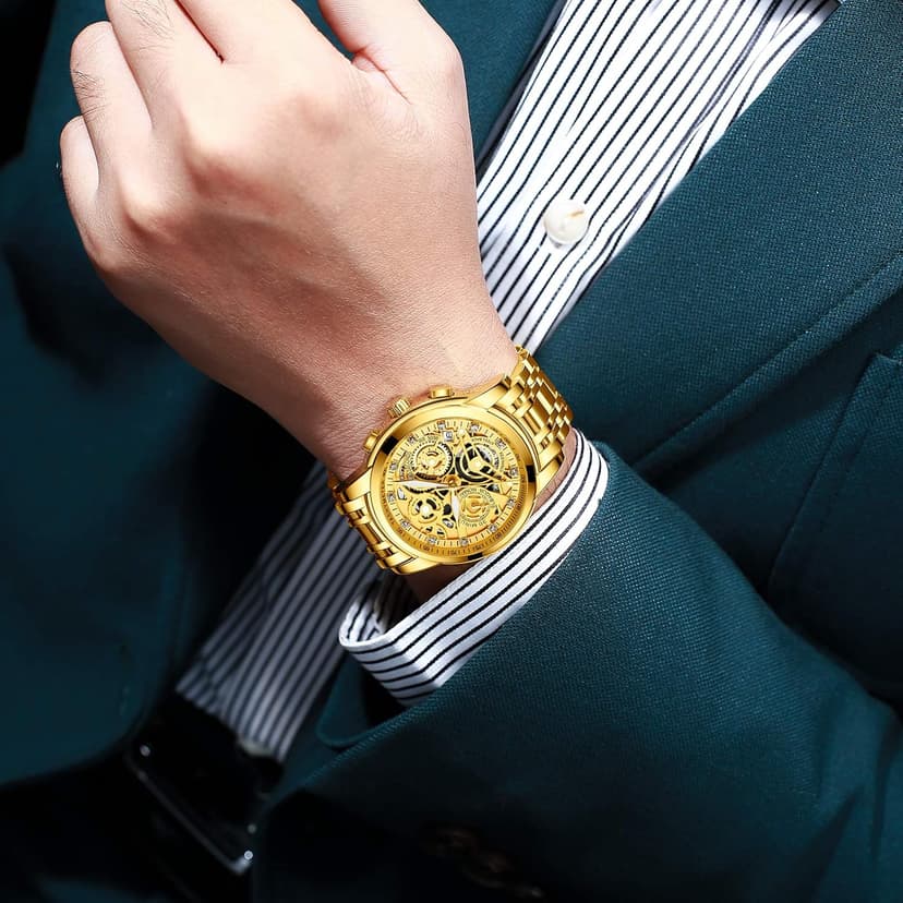 NEKTOM Watches for Men with Stainless Steel, Quartz Analog Watch with Date, Luxury Minimalist Dress Mens Watches, Chronograph Watch, 3ATM Waterproof, Black Wristwatch, Gifts for Men