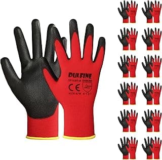 Safety Work Gloves PU Coated-12 Pairs,Red Seamless Knit Glove with Polyurethane Coated Smooth Grip on Palm & Fingers, for Men and Women, Ideal for General Duty Work (Large)
