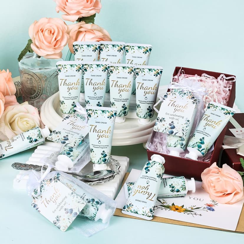 50 Pack Bulk Hand Cream Gifts Sets, Wedding Party Favors, Bridal Shower Gifts and Baby Shower Party Favors for Guests with Organza Bag and Thank You Card, Bulk Thank You Gifts for Women(Eucalyptus)