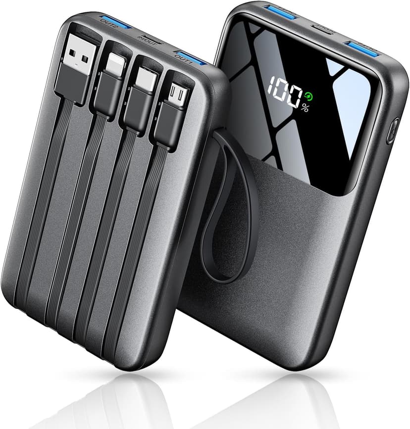Power Bank, 15000mAh Portable Charger with Built in Cable, 22.5W Fast Charging, 6 Outputs, Slim Travel Essential Battery Pack with LED Display, Compatible with iPhone 16/15/14/13, Samsung, iPad, etc