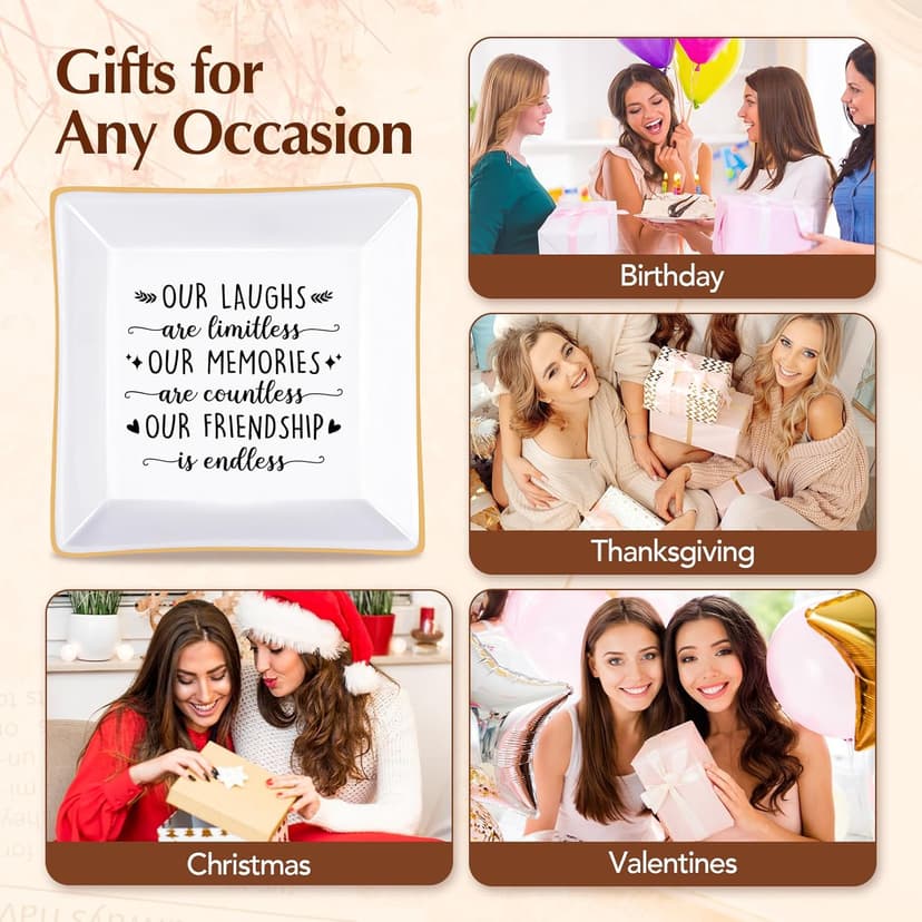 PUDDING CABIN Best Friend Birthday Gifts for Women Friendship is Endless Jewelry Dish for Women Rings Earrings, Unique Gifts for Woman Female Friend Birthday Christmas Mothers Day Gift