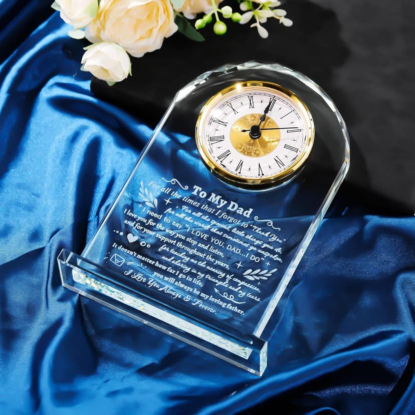 YWHL To My Dad Clock Gifts from Daughter Son, Laser Engraving Glass Clock Gift for Father‘s Day, Birthday Gifts for Dad Who Wants Nothing, Meaningful Keepsake Present for Father (Battery not Included)