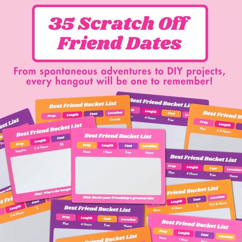 Best Friend Bucket List Scratch Off Cards – 35 Fun Adventure Date Ideas for Friends – Unique Gift for Women, Besties, or BFFs – Fun Friendship Gift for Birthdays or Holidays