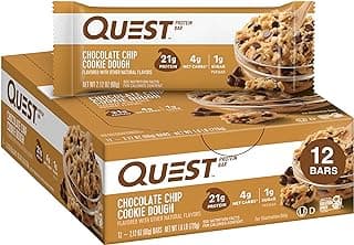 Quest Nutrition Chocolate Chip Dough Cookie Protein Bars, 21g Protein, 1g Sugar, 4g Net Carb, High Fiber, Gluten Free, Keto Friendy, 12 Count