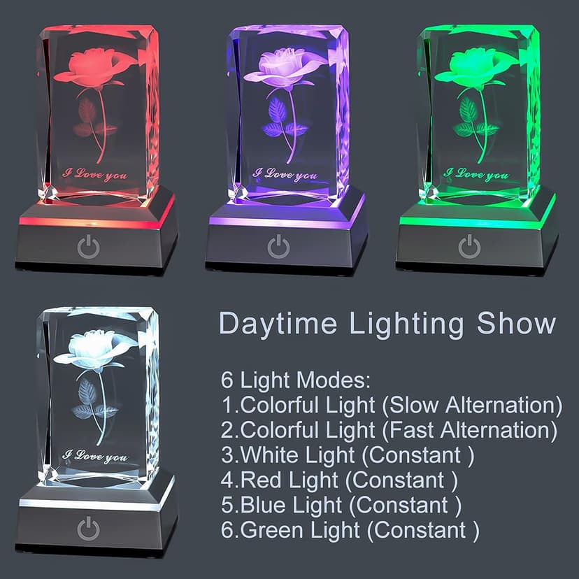 hochance 3D Rose Crystal Night Lamp with Adjustable LED Multicolor Lights for Girlfriend, Wife - Valentine's Day, Anniversary,Birthday Presents, Christmas Gifts for Her