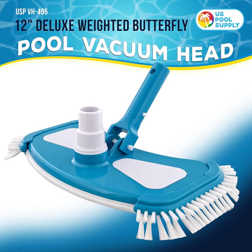 U.S. Pool Supply 12" Deluxe Weighted Butterfly Pool Vacuum Head with Side Brushes, Swivel Hose Connection, Pole Handle - Clean Debris Above Ground & In-Ground Swimming Pools, Spas – Vinyl Liner Safe