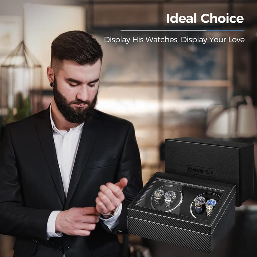 ANWBROAD ANWBROAD Watch Winders for Automatic Watches, Automatic Watch Winder with 4 Watch Rotator and 6 Extra Storages, 4 Watch Winder with Japanese Quiet Motor, Carbon Fiber Watch Winder,UJWW012C