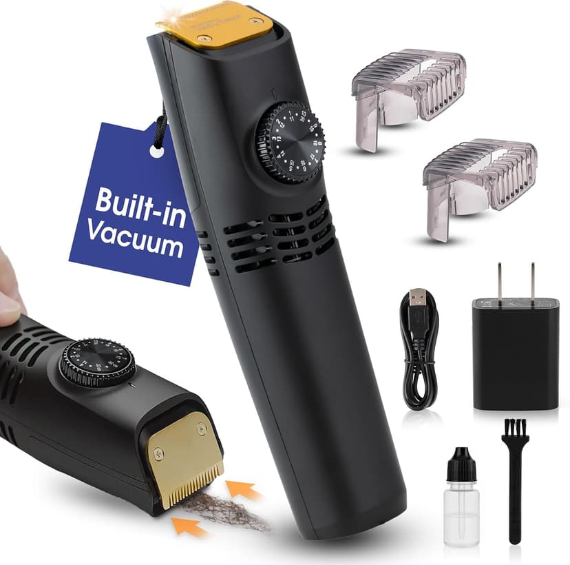 Bell+Howell Vacutrim Cordless Beard Trimmer – Rechargeable Electric Shaver with Built-in Vacuum, 20 Trim Settings, LED Indicator – for Mustache, Sideburns, Facial Hair – Deluxe, 7.5" As Seen On TV