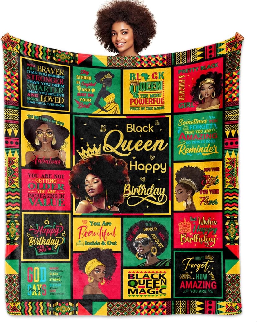 African American Birthday Gifts for Women, Birthday Black Lady Women Girl Positive Blanket 60"X50", Encouragement Inspirational Birthday Gifts, Afro Gifts Idea for Best Friend Healing Birthday Gifts
