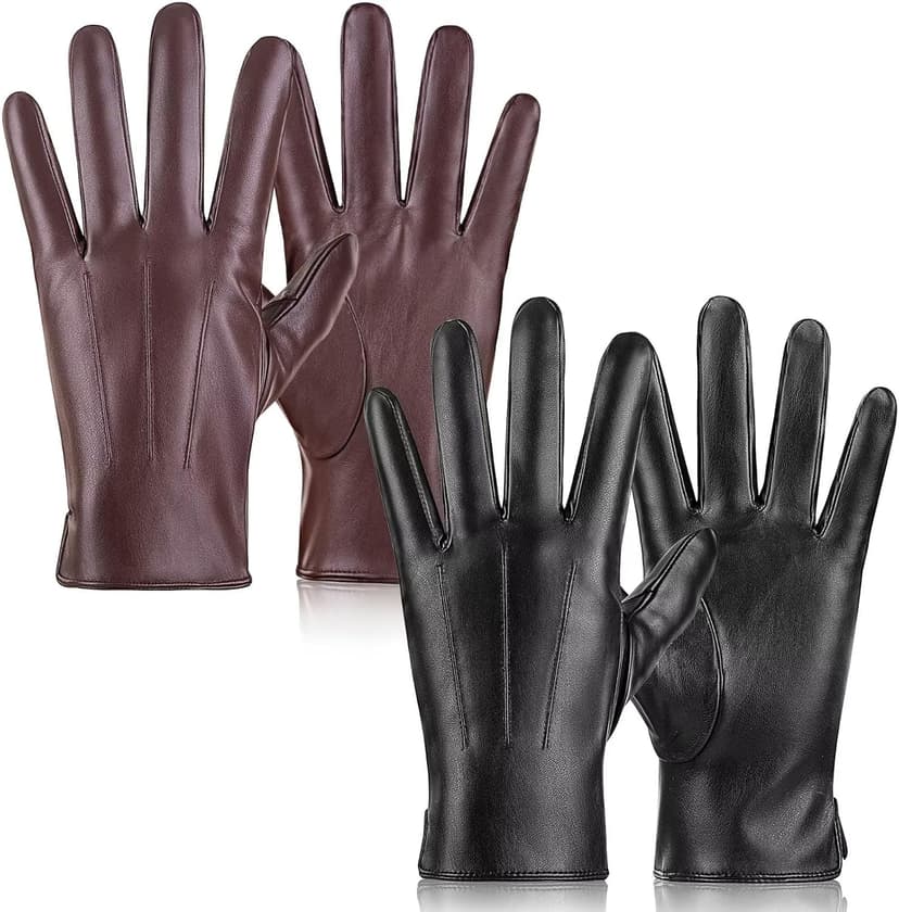 TOSWAKE Leather Gloves for Men 2 Pack, Winter Gloves PU Warm Thermal Wool Lined, Mens Gloves Touchscreen Texting for Driving