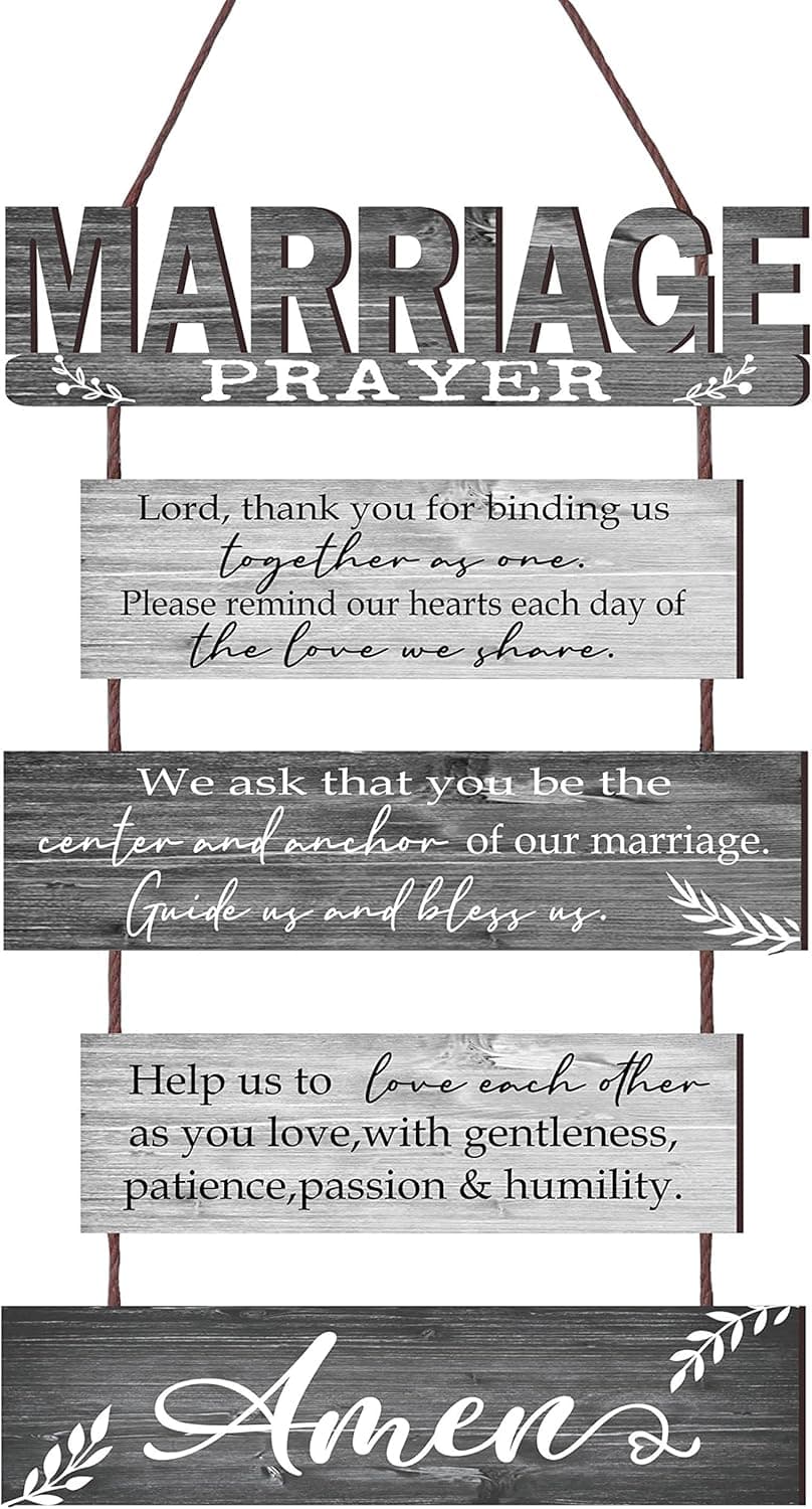 Buecasa Marriage Rustic Sign with 5pcs Panels Strung Together - Bridal Shower Gift for Couples Wife Husband - Christian Religious Inspiring Home Decor Newlywed