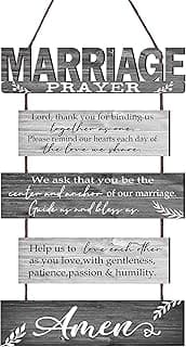 Buecasa Marriage Rustic Sign with 5pcs Panels Strung Together - Bridal Shower Gift for Couples Wife Husband - Christian Religious Inspiring Home Decor Newlywed