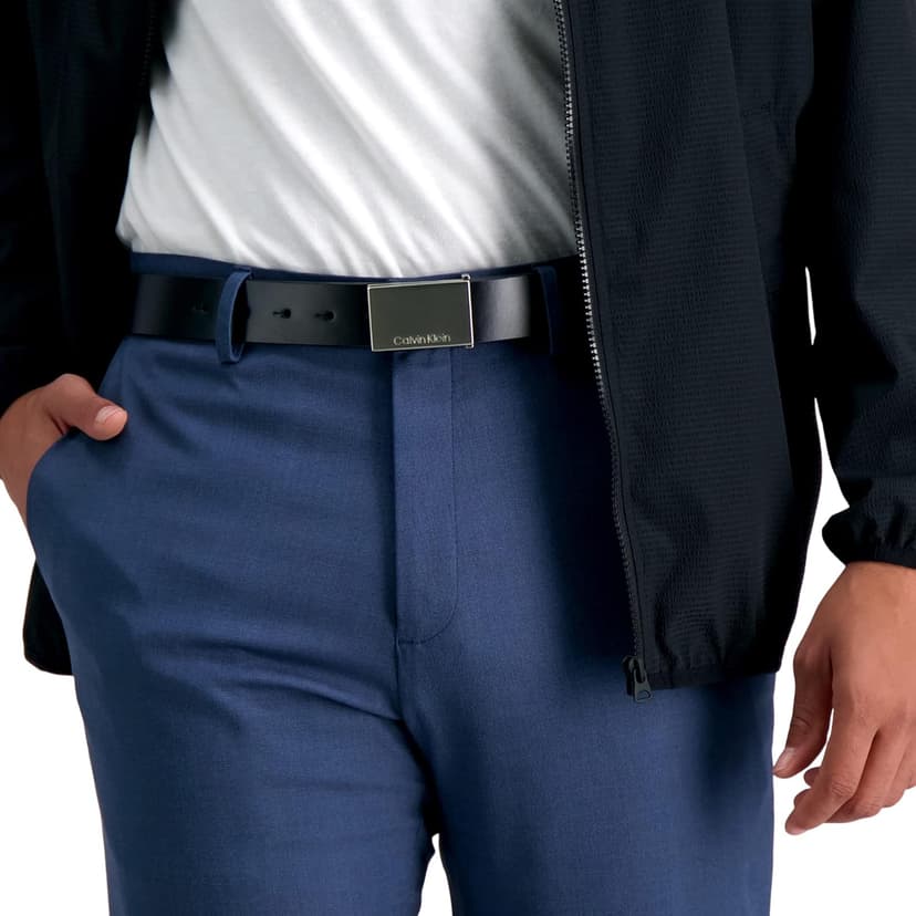 Calvin Klein Men's Modern Plaque Buckle Belt with Logo Detail for Dress Pants