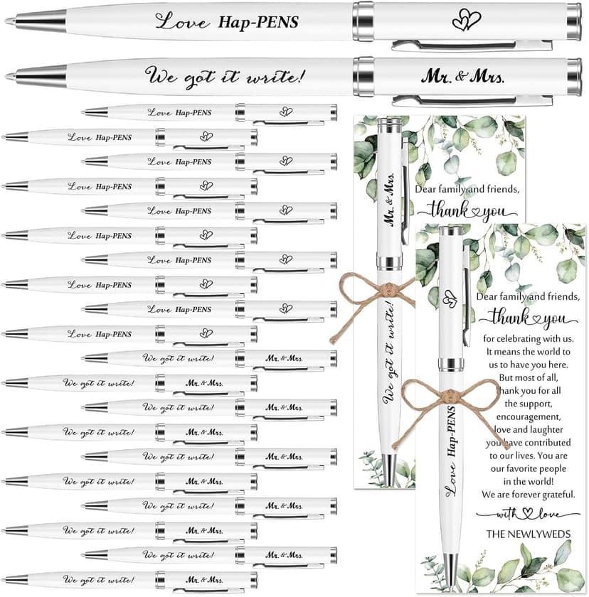 50 Sets Wedding Favors for Guests Bulk Retractable Ballpoint Pen Thank You Cards with Hemp Rope Bridal Shower Gift for Guest Wedding Souvenirs Newlyweds Party Supplies
