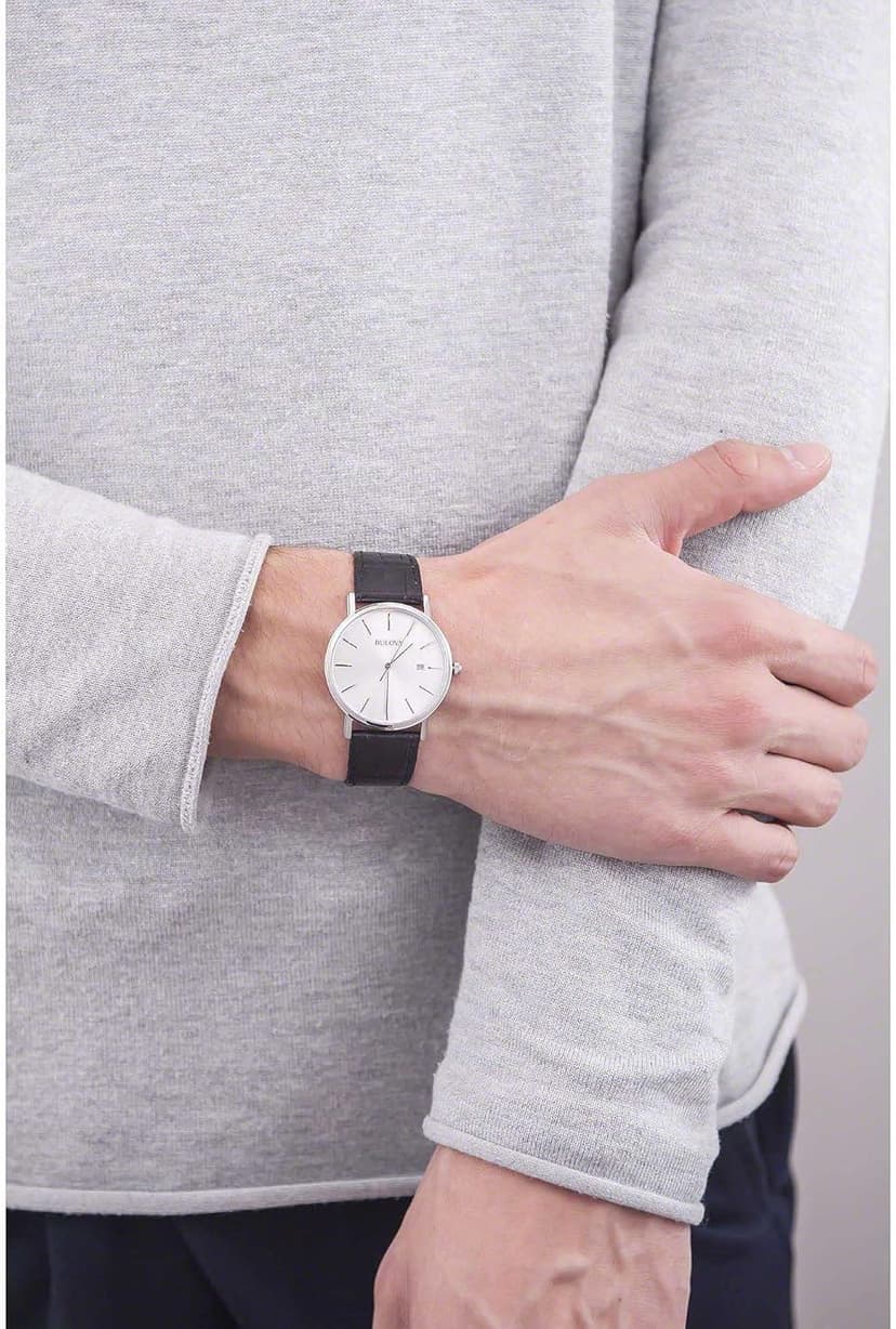 Bulova Men's Classic 3-Hand Calendar Date Quartz Leather Strap Watch, Buckle, 37mm