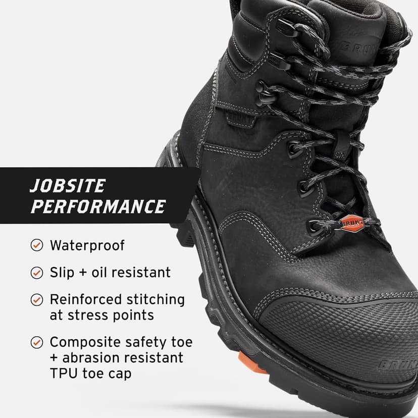 BRUNT Mulder Welted (Comp Toe) - 6" Waterproof Safety Toe Work Boot - Goodyear Welt Construction - EH & ESR Rated - Oil & Slip Resistant - 90-Degree Heel - Adjustable Width System
