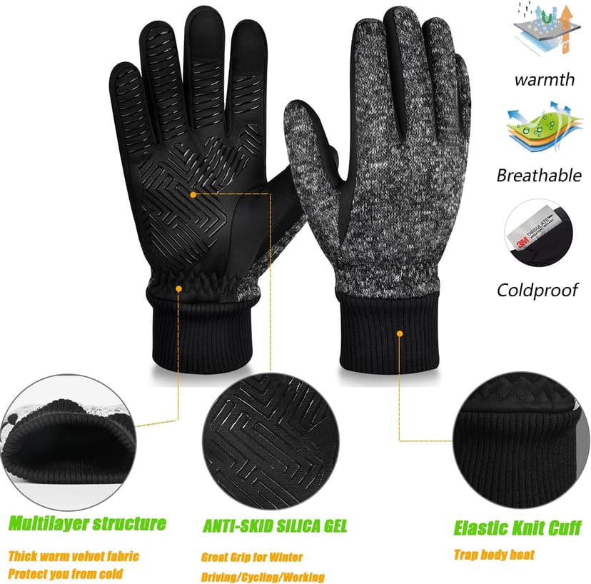 MOREOK Winter Gloves for Men/Women -10°F 3M Thinsulate Warm Touch Screen Snow Ski Bicycle Bike Gloves for Driving/Cycling/Running/Hiking