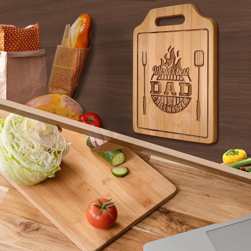 AceThrills Dad Birthday Gift for Dad Gifts Who Wants Nothing from Daughter Son - Engraved Bamboo Cutting Board 12.3"L x 8.7"W x 0.4"Th
