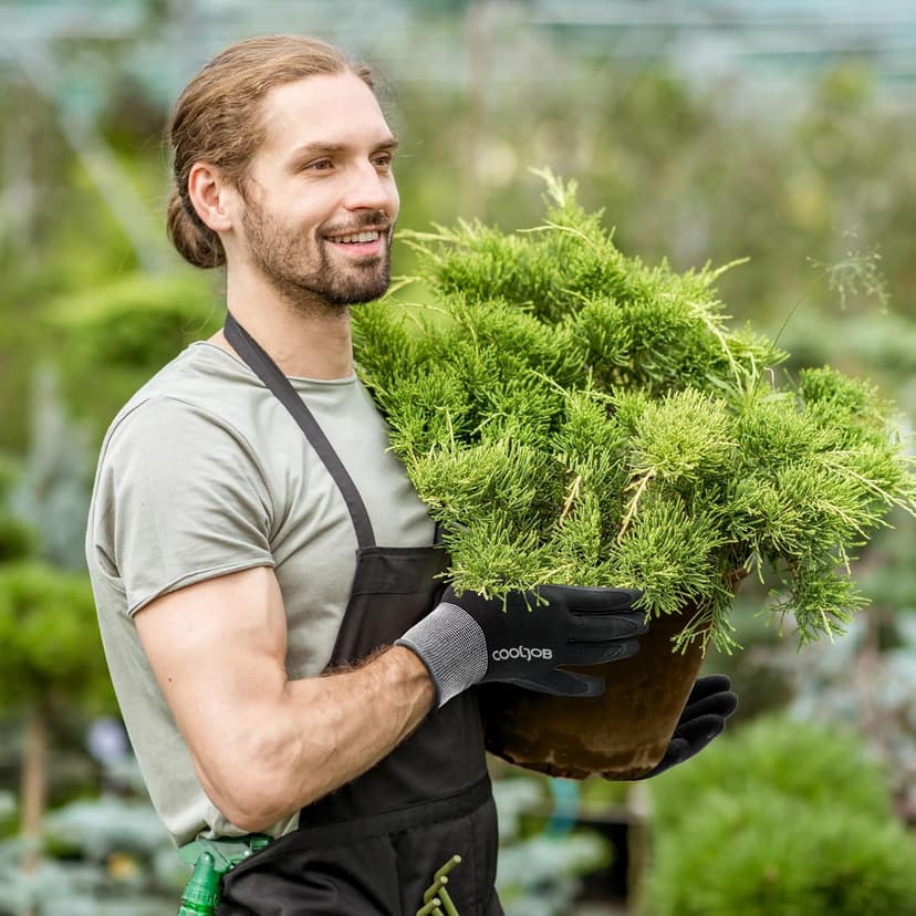 COOLJOB Gardening Gloves for Men, 2 Pairs Breathable Rubber Coated for Garden Weeding Landscaping, Outside Work for Lawn Yard, Men's Large Size, Black & Red