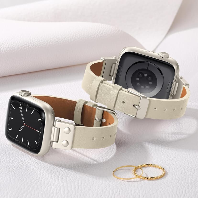 SNBLK Slim Leather Band Compatible with Apple Watch Bands for Women 40mm 41mm 42mm 44mm 46mm 49mm 38mm 45mm, Dressy Top Grain Genuine Leather Strap for iWatch SE Series 11/10/9/8/7/6/5/4/3/2/1 Ultra