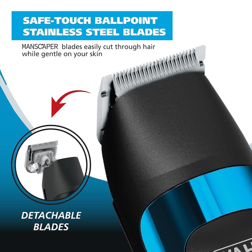 Wahl Manscaper® Total Body Grooming and Your Hair Down There Rechargeable Deluxe Hair Trimmer and Shaver with Safe-Touch Detachable Stainless Steel Precision Blades - Model 5708