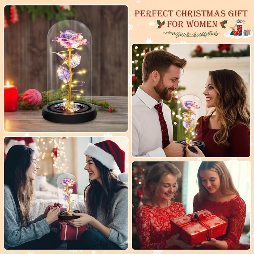 Childom Birthday Gifts for Women,Flowers for Delivery Prime,Colorful Rainbow Light Up Rose in A Glass Dome,Christmas Rose Gifts for Her Mom Women Wife Girl Grandma on Christmas Anniversary Valentines