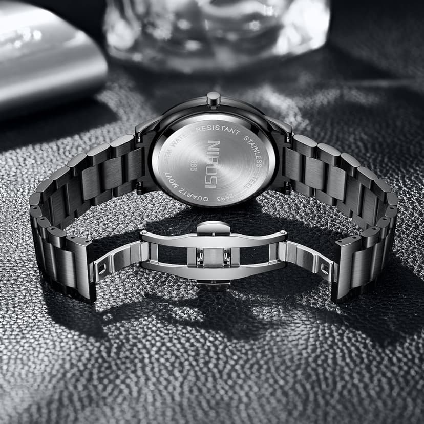 NIBOSI Men Watches Analog Quartz Stainless Steel Black Watches for Men Waterproof Business Classic Watch Fashion Minimalist Ultra Thin Wrist Watch for Work and Casual Wear