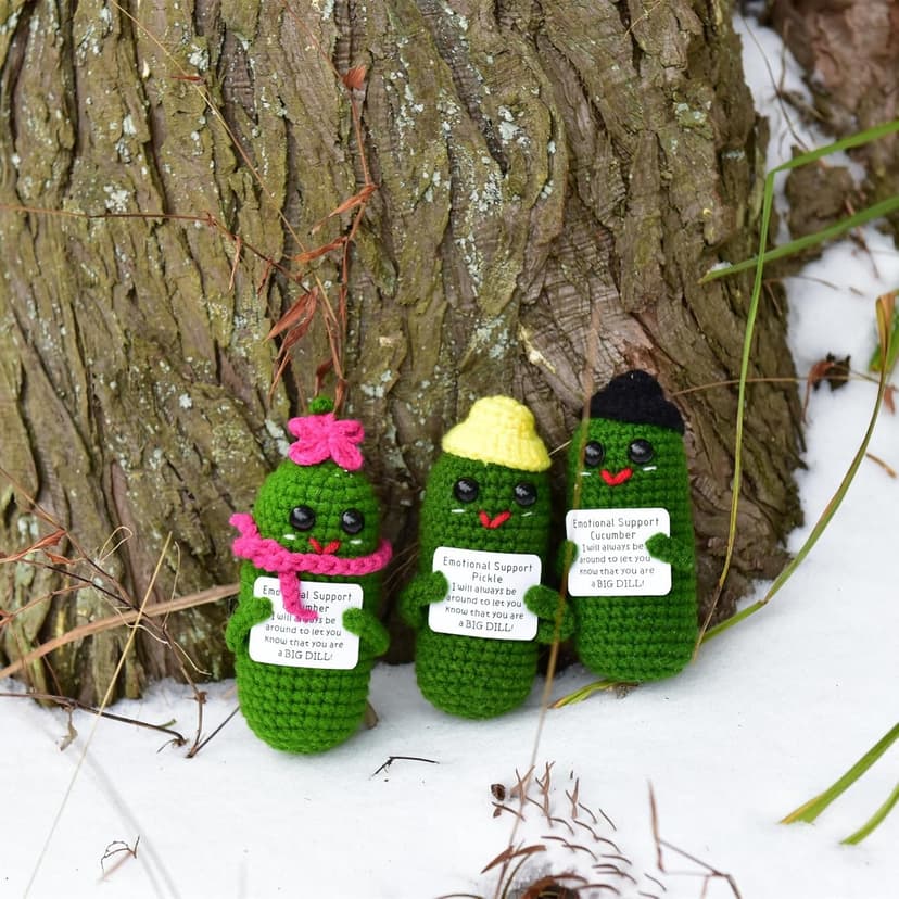 Funny Crochet Pickles 1 Pcs with Affirmations Cards for Inspirational Novelty Good Luck Gift and Party Decorations (KK-CKD04- REDCUM)