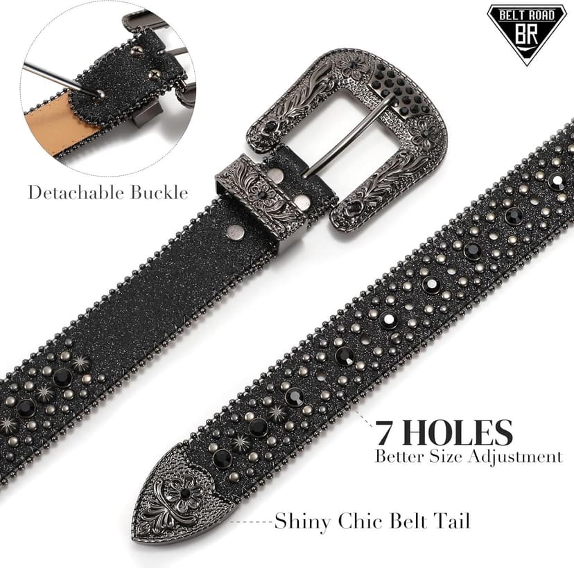 BELTROAD Rhinestone Belt Goth Bling Belts for Women and Men Western Cowboy Cowgirl Belts for Jeans, Halloween Belt
