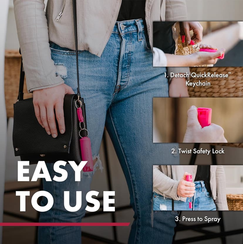 SABRE Pepper Spray - Quick Release Keychain for Easy Carry & Fast Access, Max Police Strength Self Defense OC Spray With UV Dye, 10 Sec. Spray Time, Finger Grip - Faster Aim, 0.54 fl oz, Secure Safety