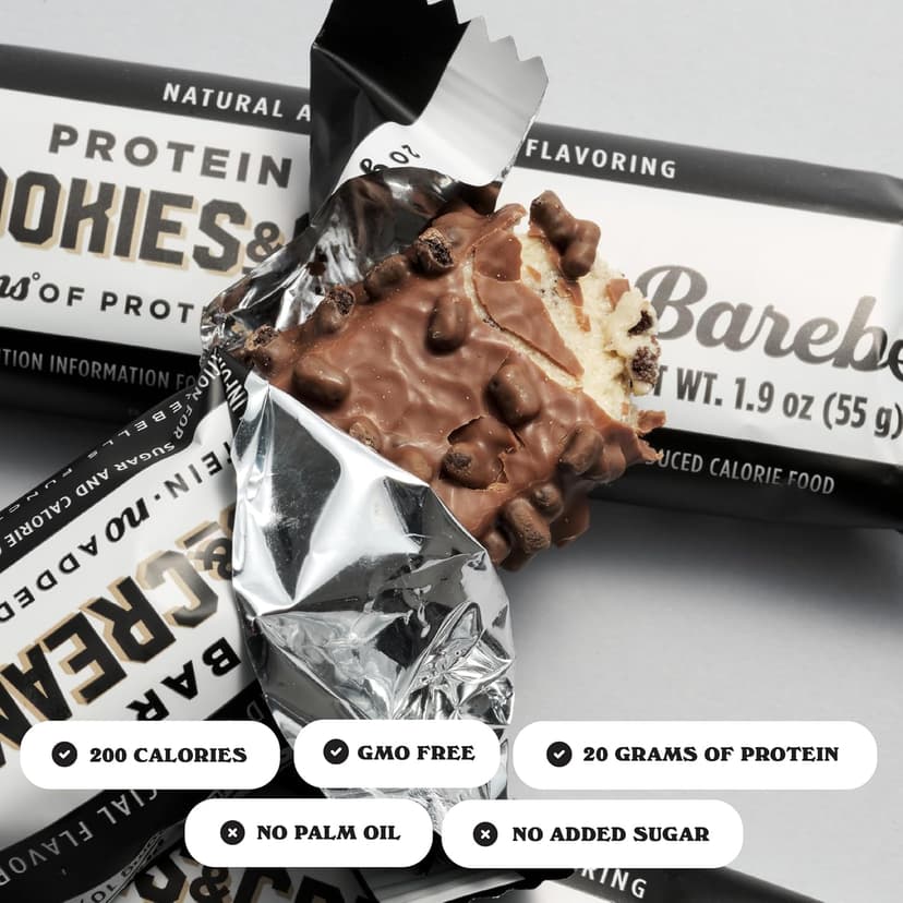 Barebells Protein Bars Cookies & Cream - 12 Count, 20g High Protein Treats - Chocolate Nutrition Bar with 1g Total Sugars - On-The-Go Breakfast or Post-Workout Snack