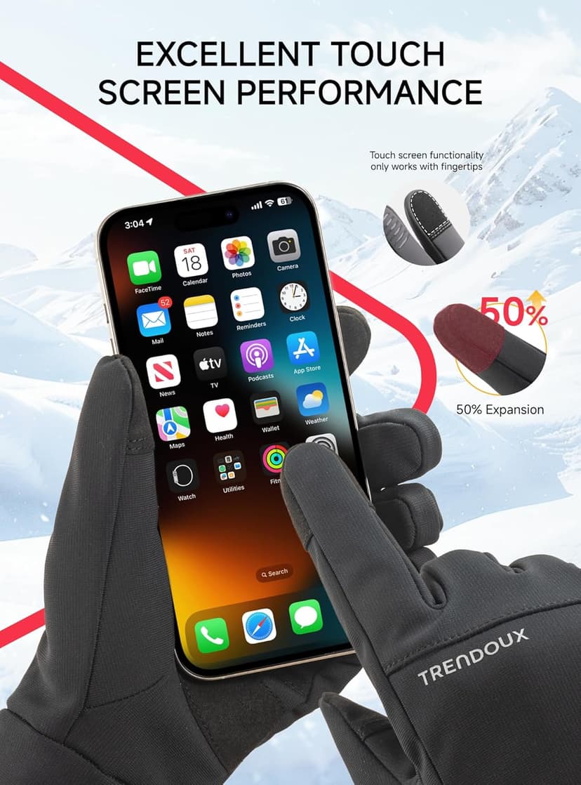 TRENDOUX Flexible Thick Winter Gloves: 3M Touchscreen Warm Gloves for Men Women, Waterproof & Windproof, Thermal Insulated