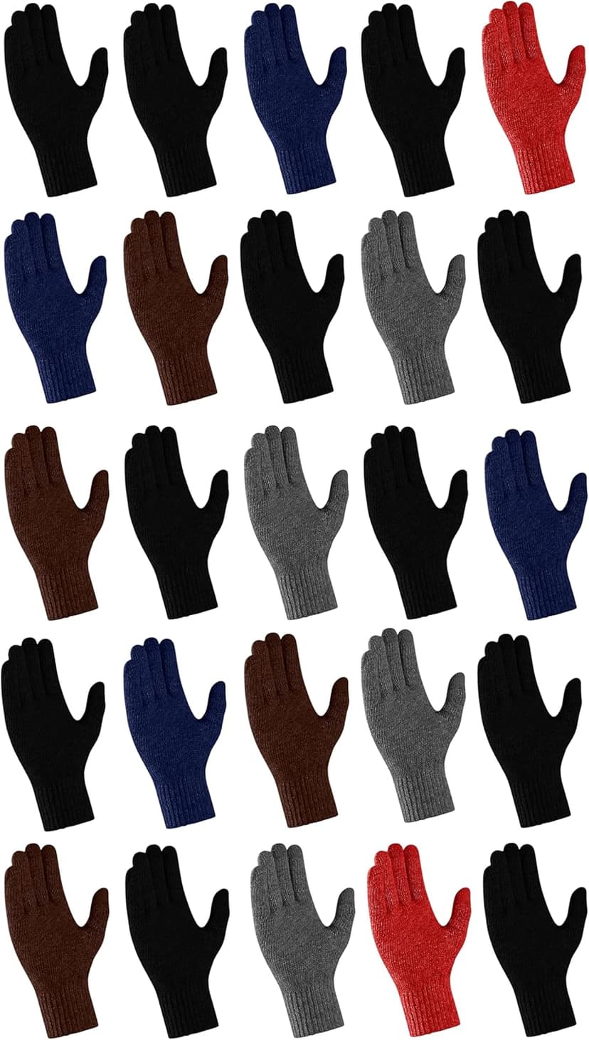 Winterlace 25 Pack Winter Gloves, Unisex Thermal Magic Glove Thick Knit Brushed Interior Bulk Bundle