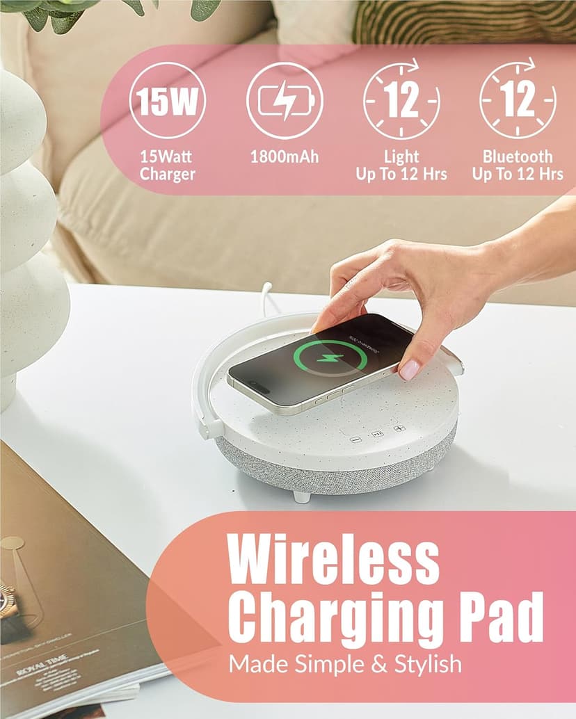 Bedside Lamp with Wireless Charger, 6 in 1 Touch Bedside Lamp, Portable Bluetooth Speaker, Birthday Gifts for Women, Gift for Her, Mom, Dad, Mens Gifts for Birthday Unique