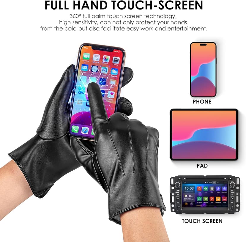 TOSWAKE Leather Gloves for Men 2 Pack, Winter Gloves PU Warm Thermal Wool Lined, Mens Gloves Touchscreen Texting for Driving