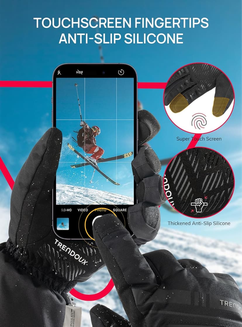 TRENDOUX Winter Ski Snow Gloves : 100% Waterproof 3M Thinsulate -30°F Cold Weather Windproof Warm Lined Gloves for Men Women Insulated Touchscreen Glove with Anti-Slip