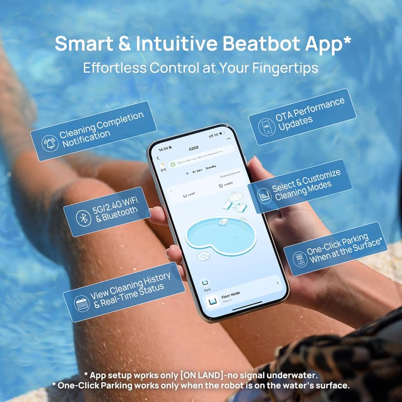 (2025 Upgrade) Beatbot AquaSense 2 Cordless Robotic Pool Vacuum Cleaner, Smart Surface Parking, Double-Pass Waterline Scrubbing, Cleans Floor, Walls and Waterline, Light Blue