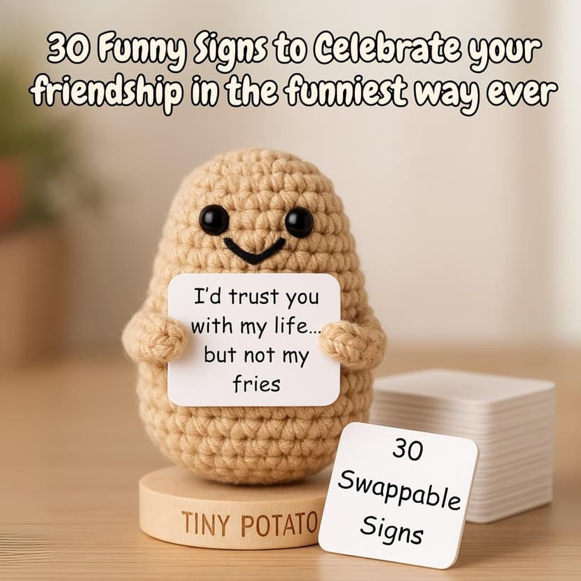 Funny Friendship Gifts for Women Men - Sassy Tiny Crochet Potato with 30 Uplifting Hilarious Cards for Friends, Bestie, BFF, Bestfriend, Coworkers - Best Friend Birthday Present Idea for Women, Her