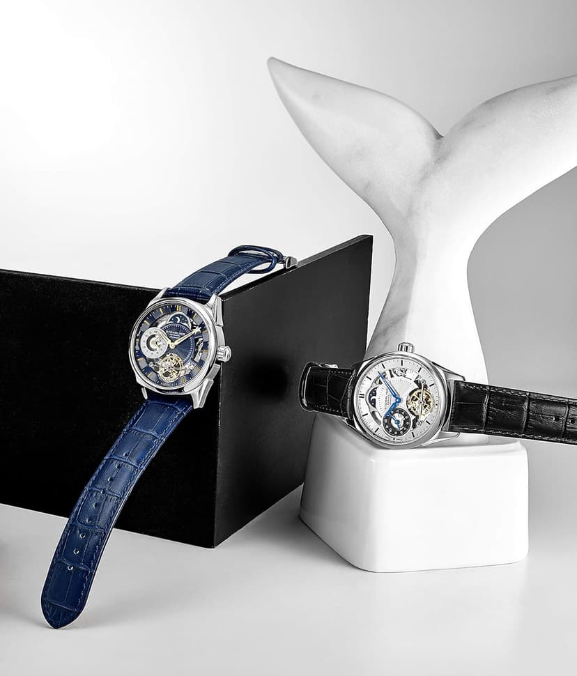 Stuhrling Mens Automatic Dress Watch Stainless Steel with Automatic Skeleton with Duel Time AM/PM Indicator