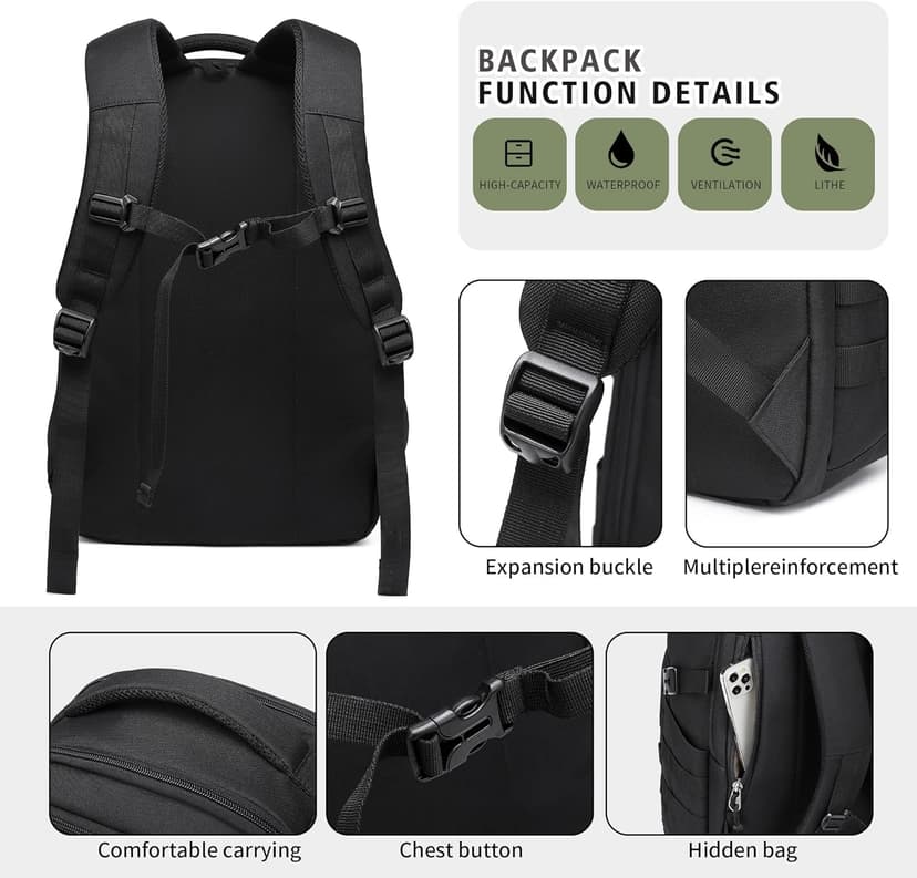 Wotony Military tactical backpack, backpack for men black small tactical assault bag