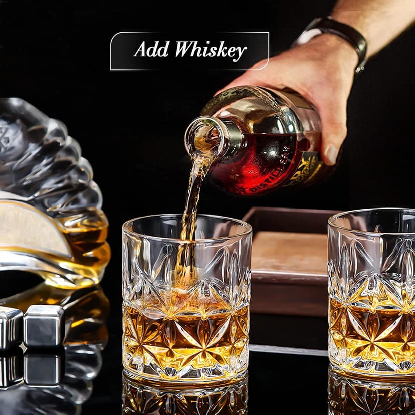 Whiskey Set Gifts for Men, DIOXADOP 6 Stainless Steel Whisky Stones 2 Crystal Whisky Glasses 1 Blessing Card in a Exquisite Wooden Box, Prepare a Gift for Whiskey Scotch Bourbon Lover