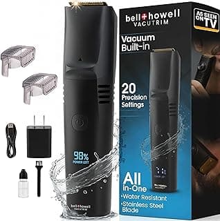 Bell+Howell Vacutrim Cordless Beard Trimmer – Rechargeable Electric Shaver with Built-in Vacuum, 20 Trim Settings, LED Indicator – for Mustache, Sideburns, Facial Hair – Deluxe, 7.5" As Seen On TV