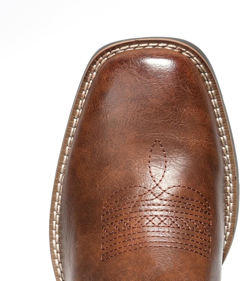 IUV Cowboy Boots For Men Square Toe Western Boot Durable Retro Classic Embroidered Pull On Boot Slip Resistant Country Boots