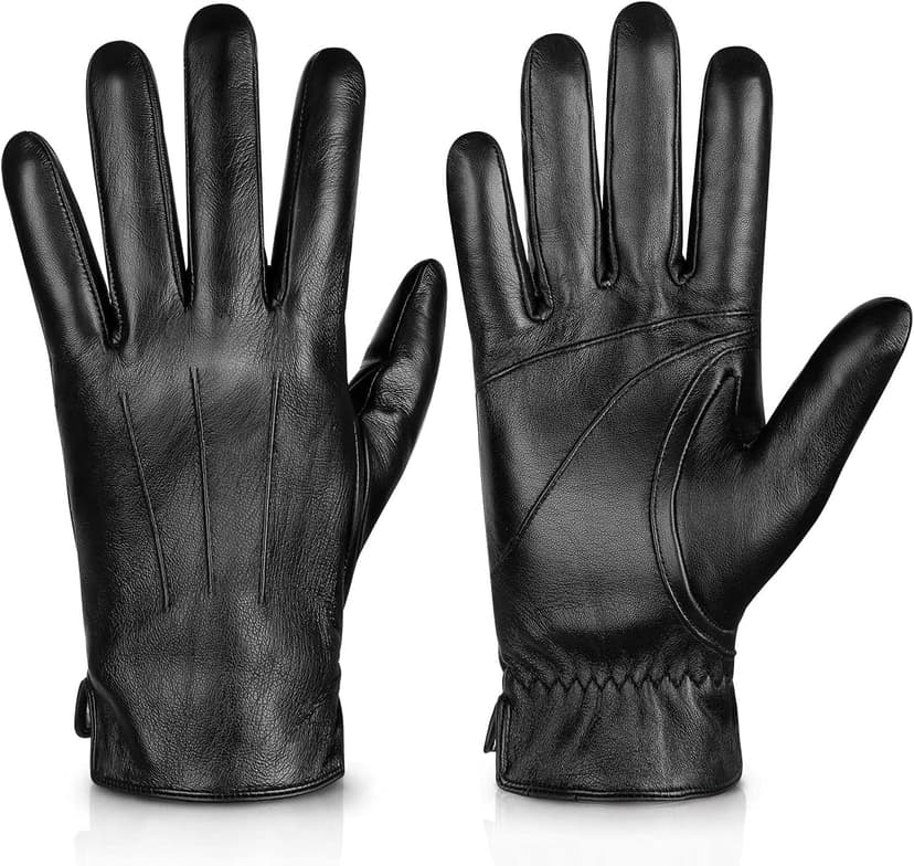Alepo Genuine Sheepskin Leather Gloves for Men, Winter Warm Touchscreen Texting Cashmere Lined Driving Motorcycle Gloves