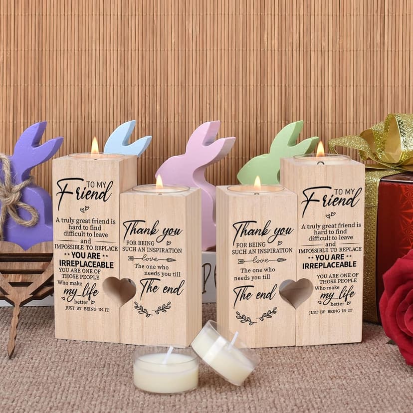 Double-Sided Printing Wooden Candle Holders-to My Friend,You are IRREPLACEABLE, Thank You for Being My Unbiological Sister.Women Female Girl Friends Personalized Custom Friendship Birthday Gift