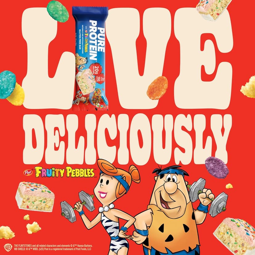 Pure Protein Fruity PEBBLES™ Protein Bars – 20g Protein, 3g Sugar, 190 Calories (4 count) Low Sugar* High Protein Snack – Gluten Free - Perfect for a Healthy Snack.